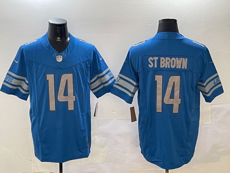 Men Detroit Lions #14 St Brown Blue three generations 2024 Nike Limited NFL Jersey style 1102